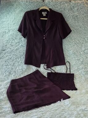Sheena Vintage-Inspired Plum 3 Piece Set - Blazer, Skirt & Cami - Size M
